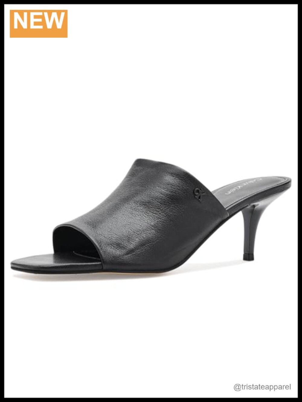 Calvin Klein Chaney Kitten Heel Square Toe Leather Dress Sandals Slip On